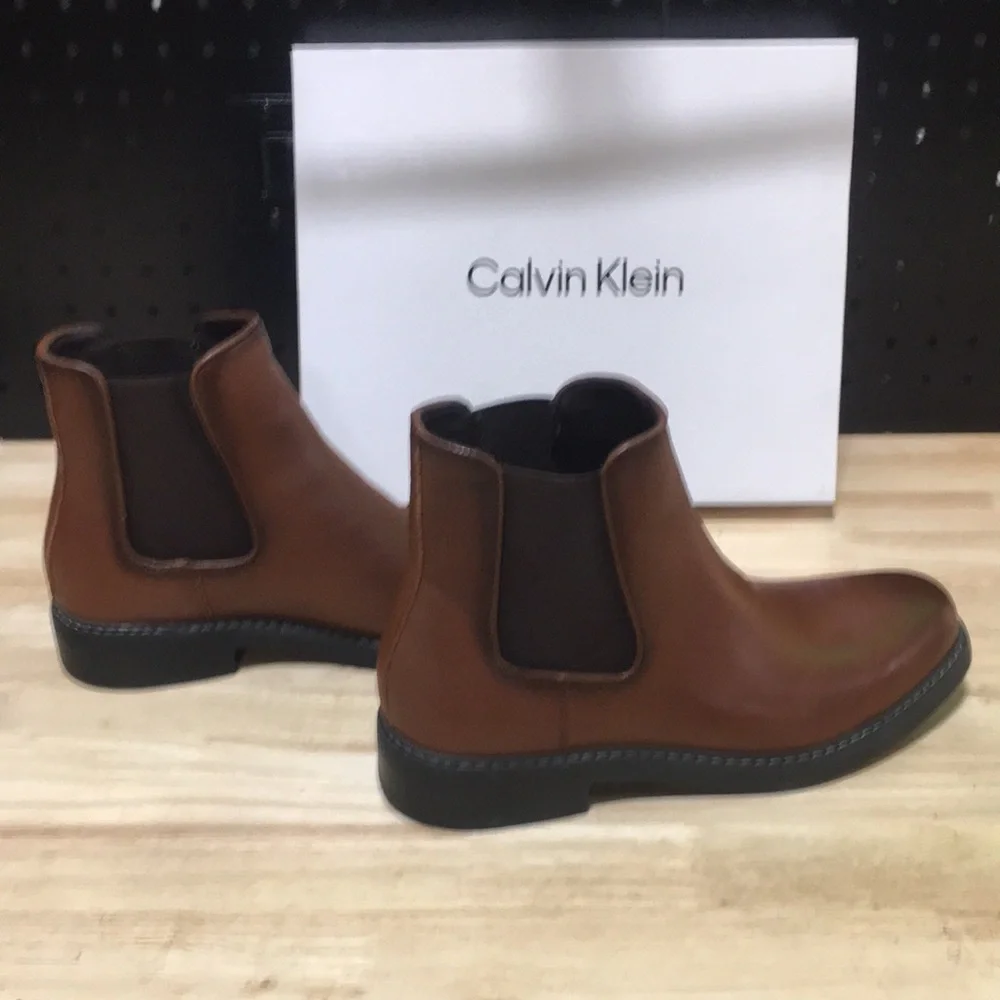 New WB Calvin Klein Men's Brown Leather Boots